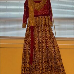 Elegant Red and Gold Embroidered Dress